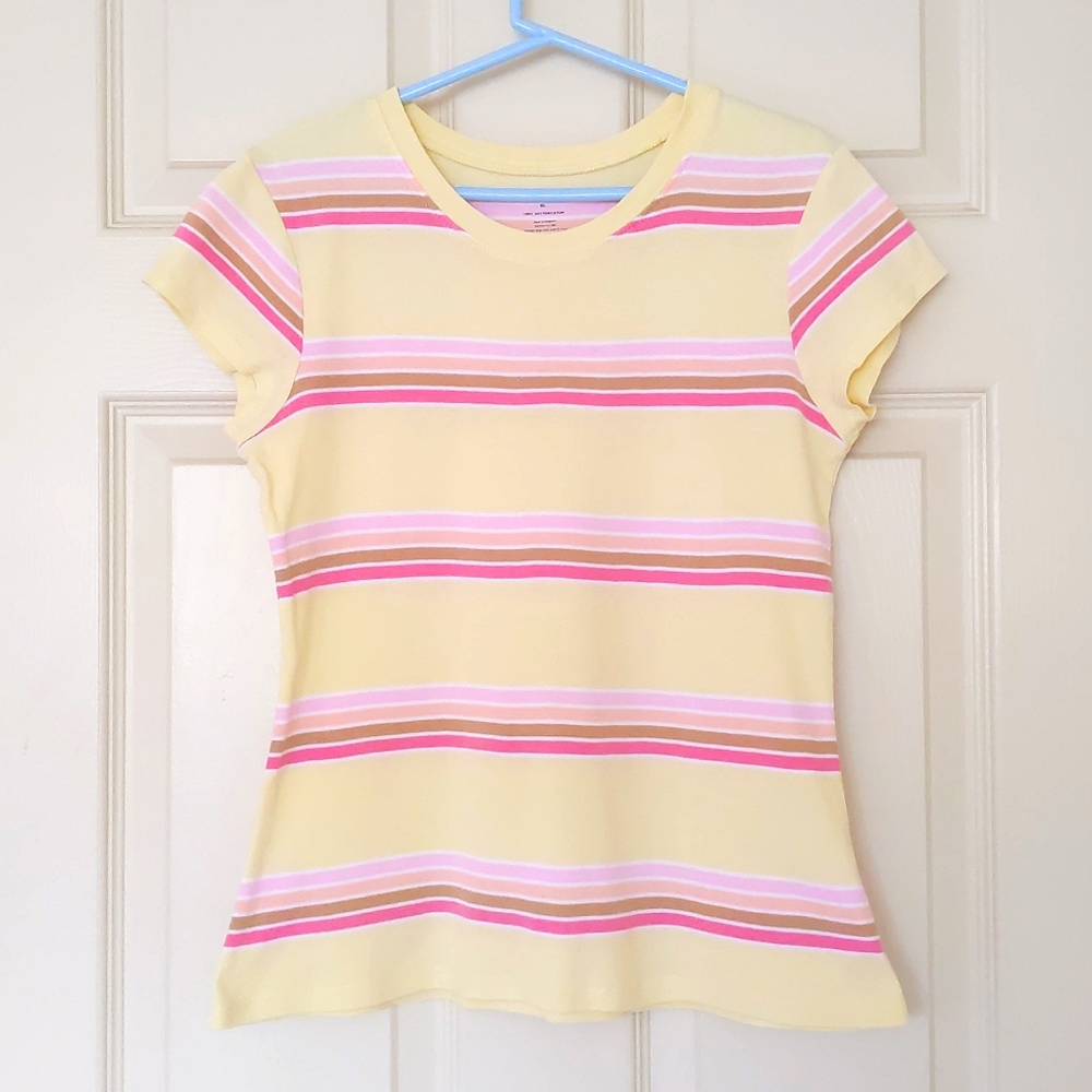 Old Navy 100% Cotton Short Sleeve Tee with multi color stripes.